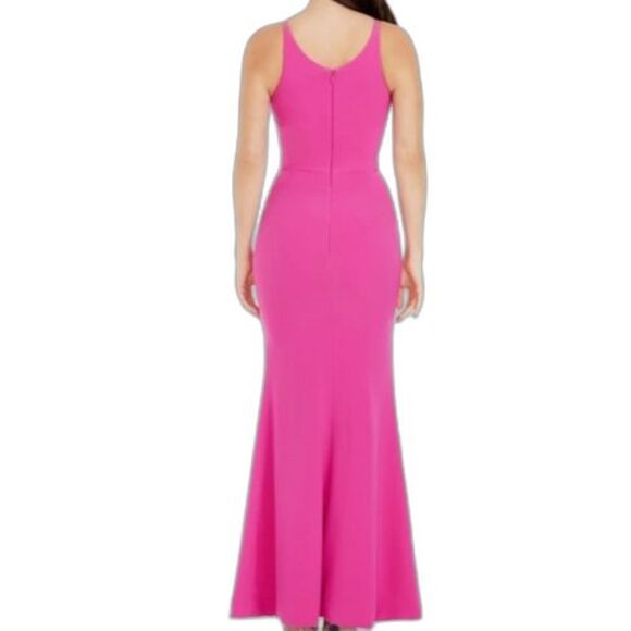 Dress The Population Iris Bright Fuschia Crepe Slit Gown Size M - Picture 2 of 12